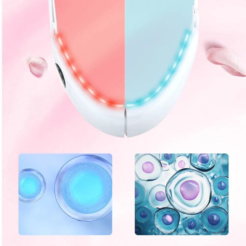 White ABS plastic facial lifting device with red and blue light therapy for home skincare