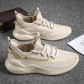 Men's white mesh sports shoes with round toe and rubber sole