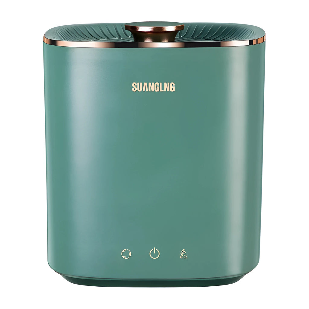 Green or white mini portable automatic washing machine for underwear and socks on a counter.