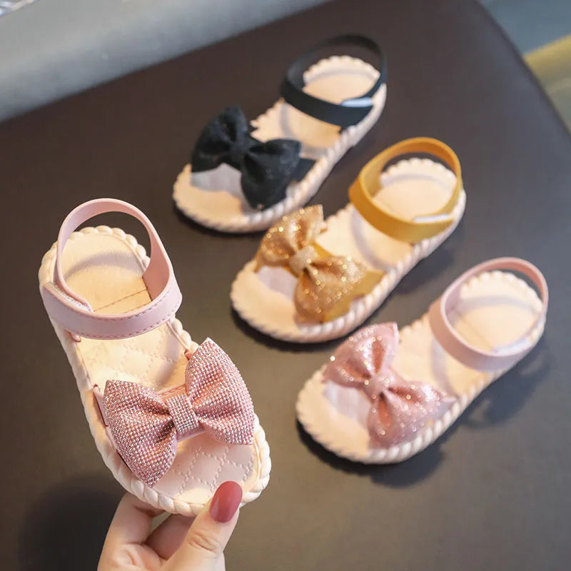 Girls princess beach open-toed sandals with Velcro, artificial leather upper, pink colour option