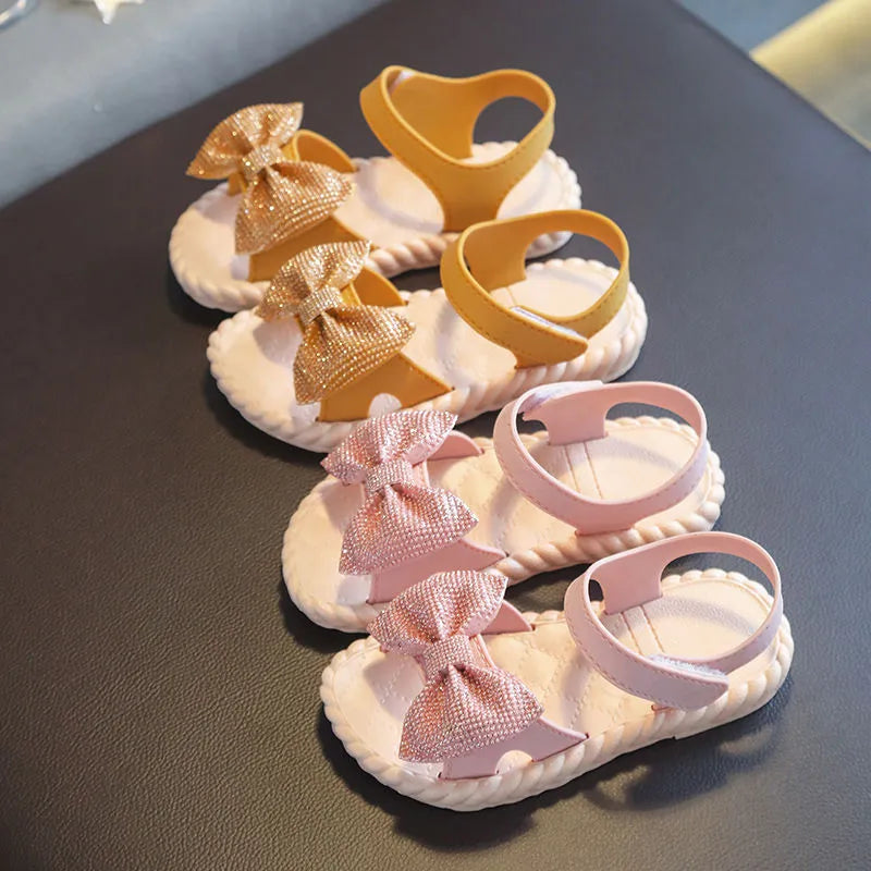 Girls princess beach open-toed sandals with Velcro, artificial leather upper, pink colour option