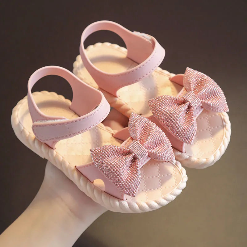 Girls princess beach open-toed sandals with Velcro, artificial leather upper, pink colour option