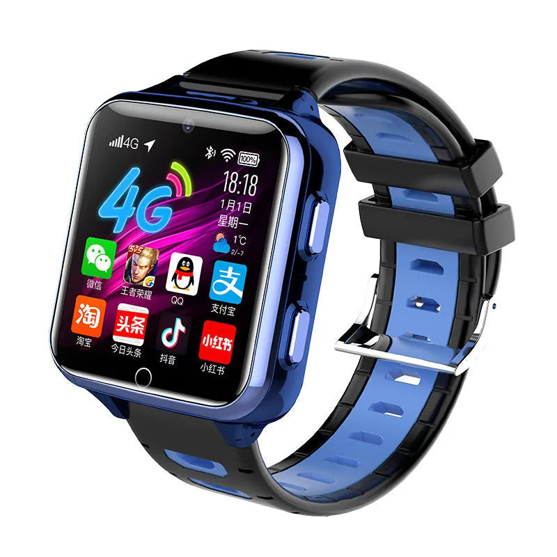 Children's smart sports learning watch with touchscreen and silicone strap in black, blue, or pink.