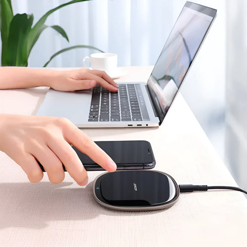 15W wireless charger with zinc alloy body and glass top in black or white