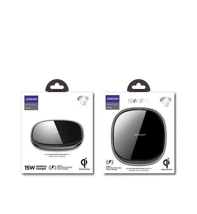 15W wireless charger with zinc alloy body and glass top in black or white