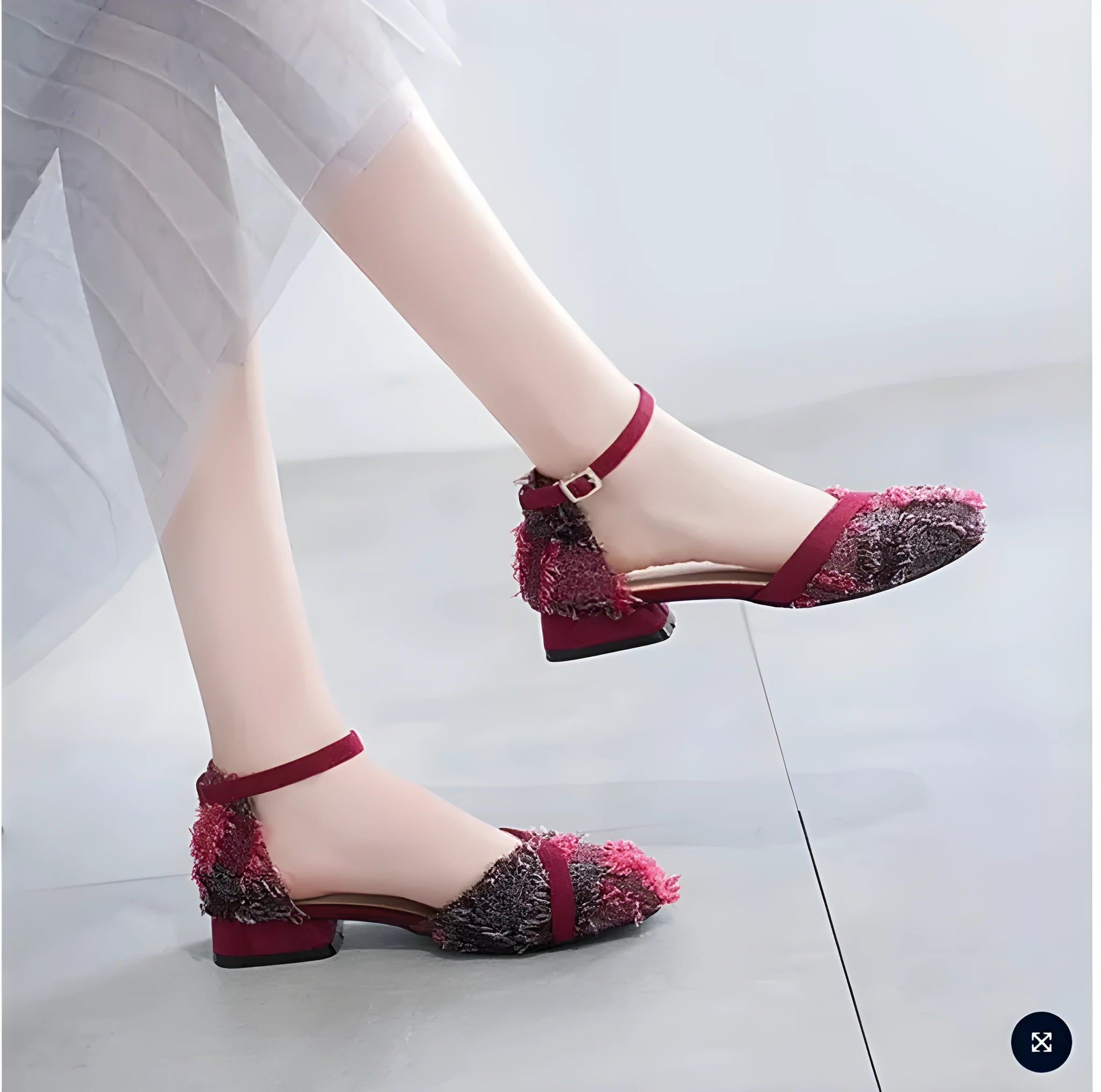 Women's apricot suede D'Orsay flats with ankle strap and low rubber sole.