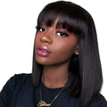 Unice Hair black real human hair wig showing 10 inch length and machine wefted construction.