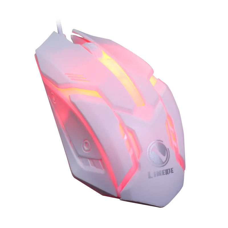 USB wired desktop mouse with colourful glowing lighting effects and black or white colour options