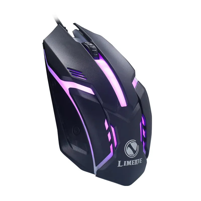 USB wired desktop mouse with colourful glowing lighting effects and black or white colour options