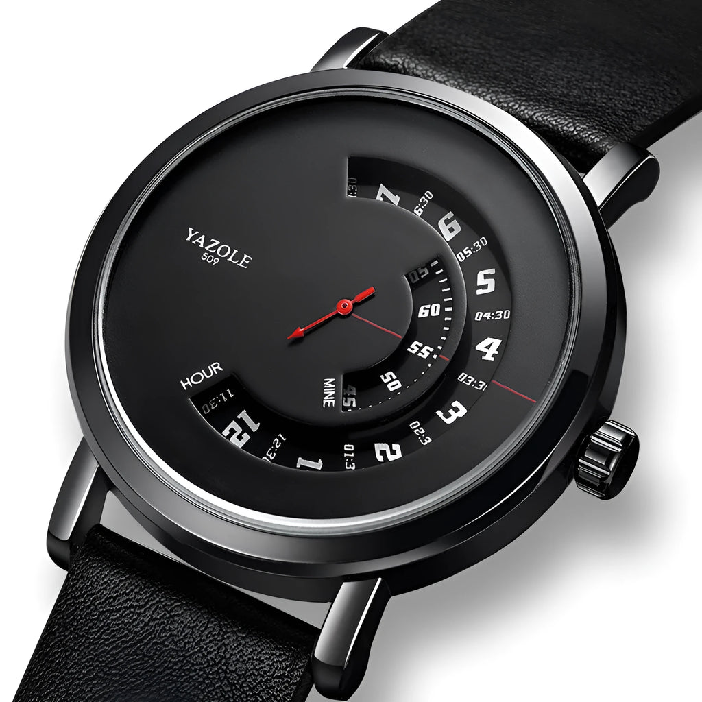Men's turntable-design waterproof watch with metal case and analogue-digital display on a strap.
