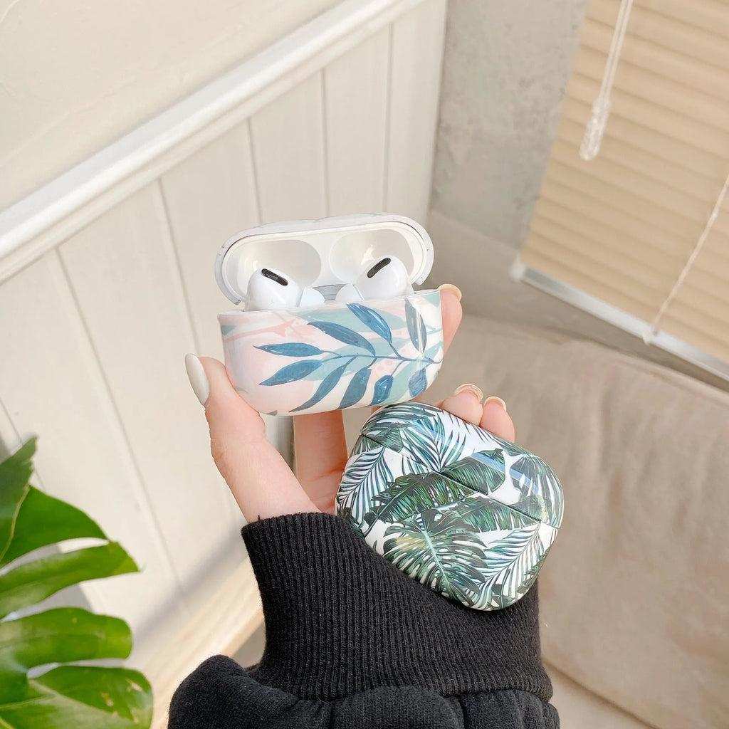 Soft TPU AirPods case with green banana leaf design for AirPods Pro