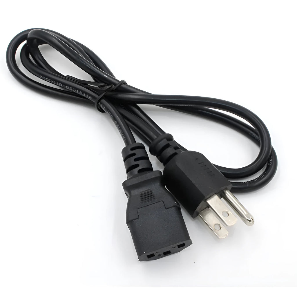 Black US plug power cord with three-pin connector and 1.2 metre cable length