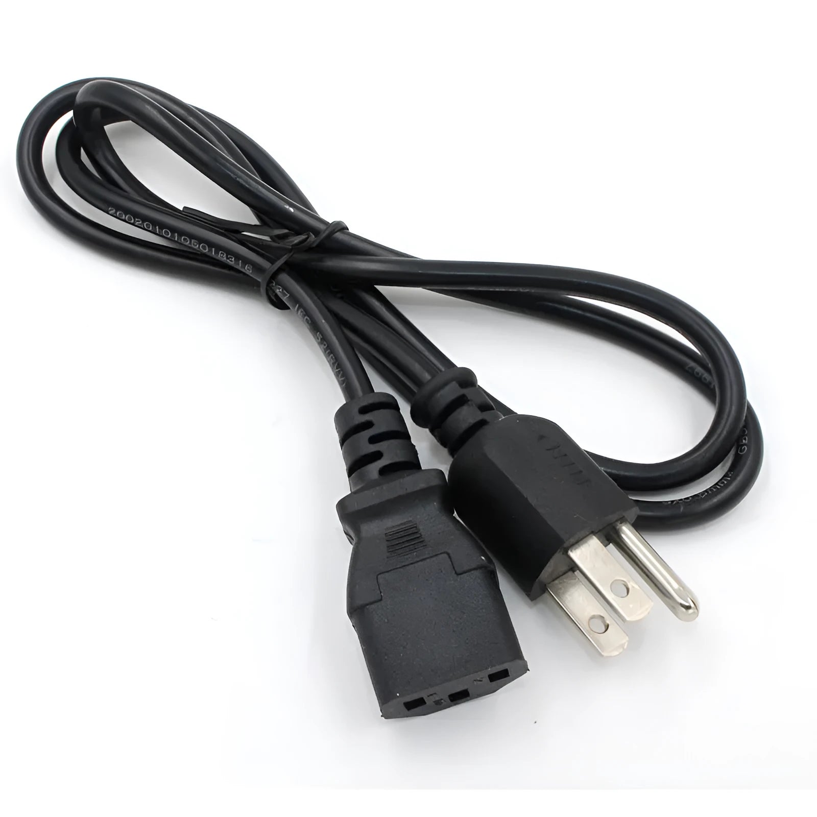 Black US plug power cord with three-pin connector and 1.2 metre cable length