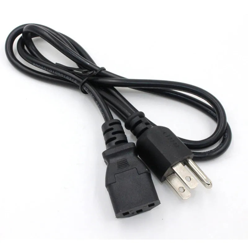Black US plug power cord with three-pin connector and 1.2 metre cable length