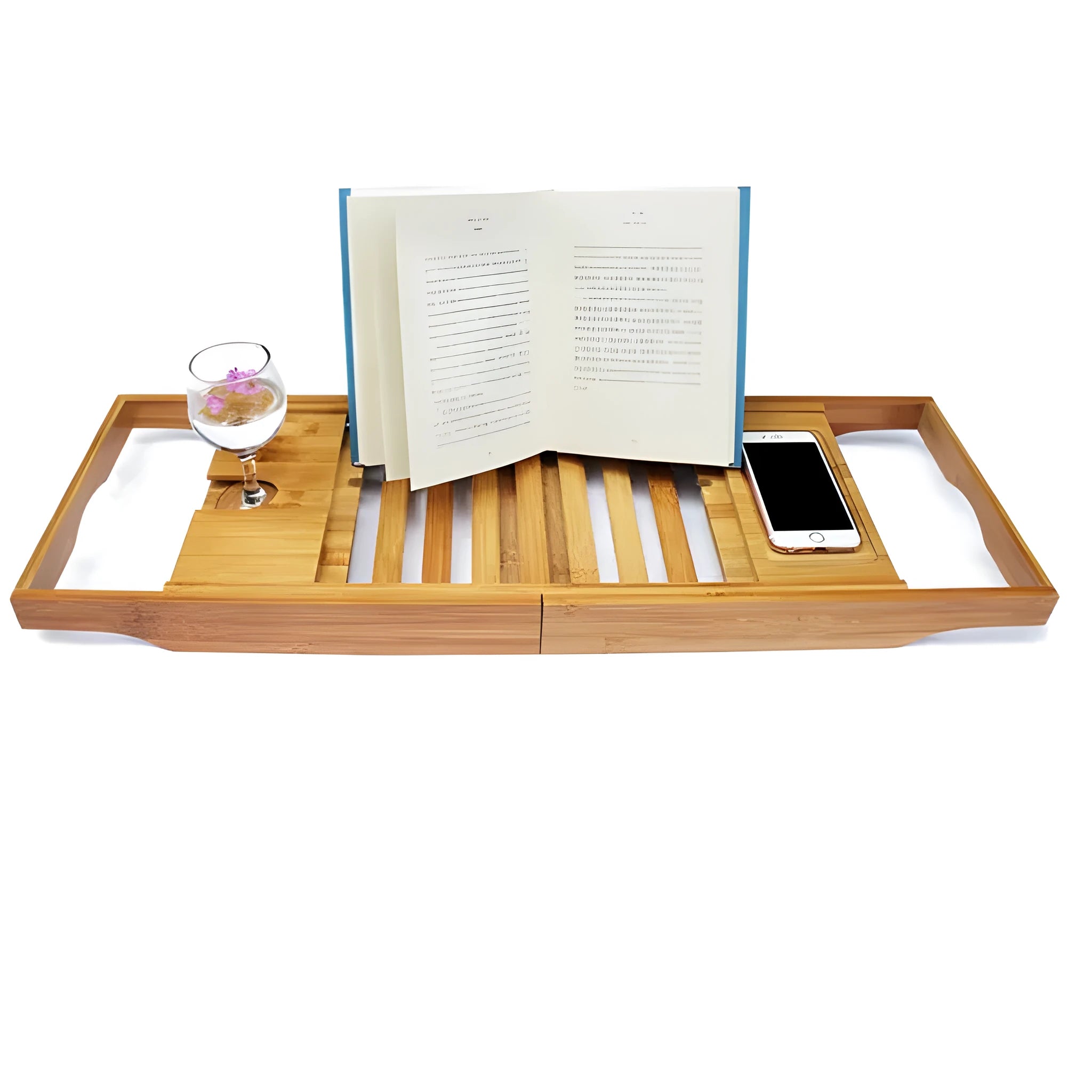 Natural bamboo bathtub frame with a single storage tier for bathroom organisation.