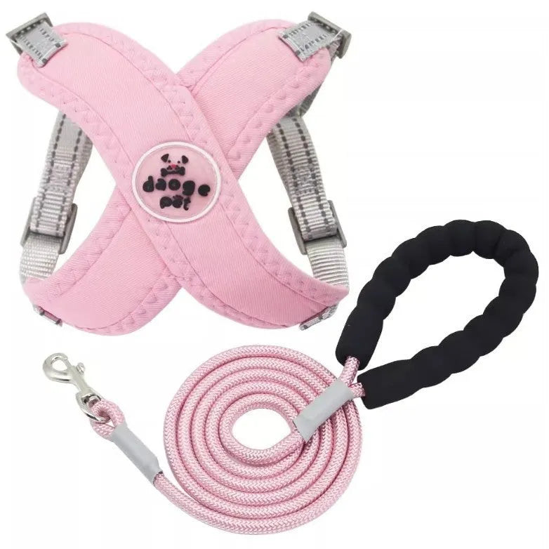 Polyester dog vest with attached hand holding rope in blue colour