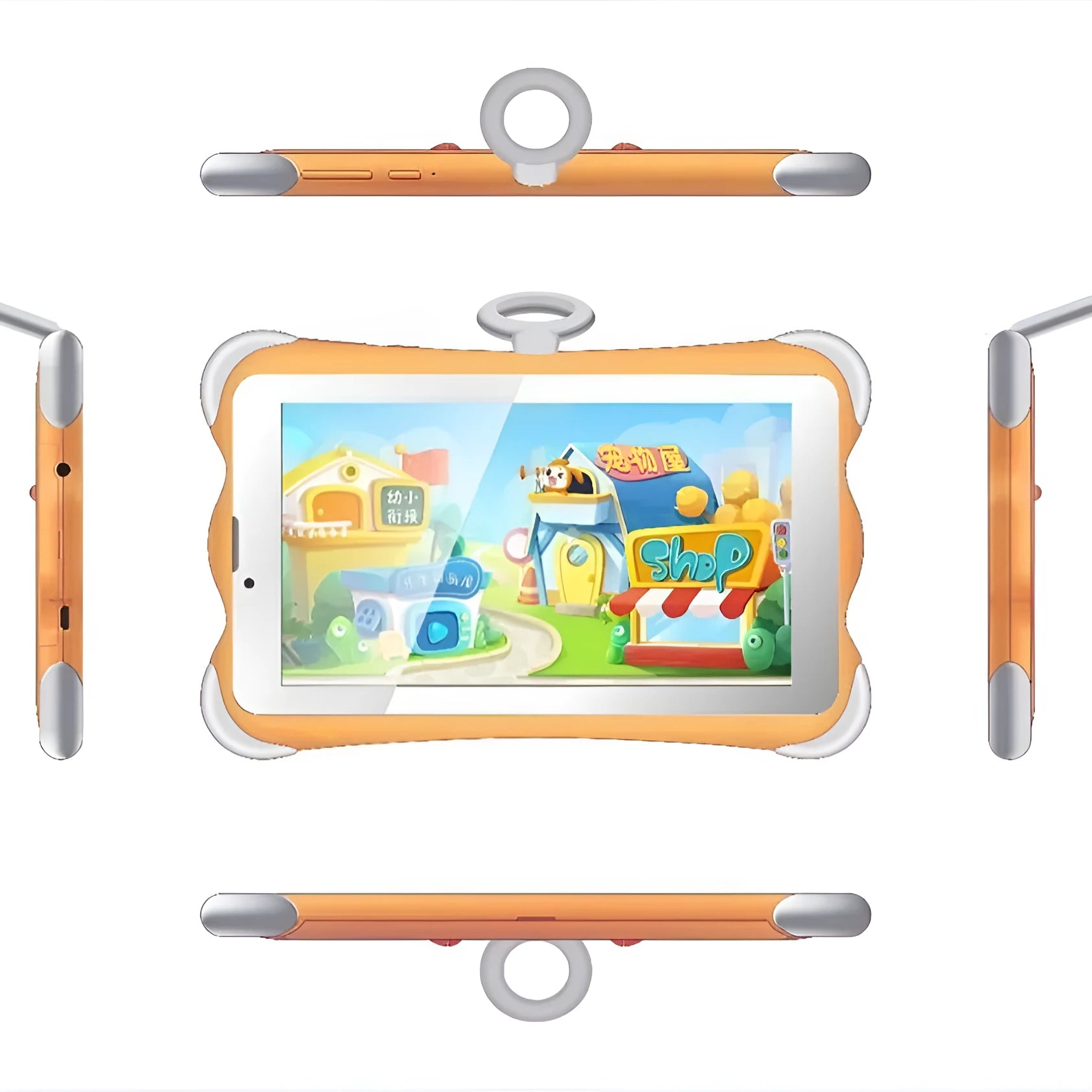 7-inch children's learning tablet with built-in stand in cartoon colours