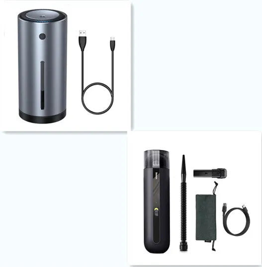 BASEUS wireless handheld car vacuum cleaner in black, white, or green with blowing hose attachment