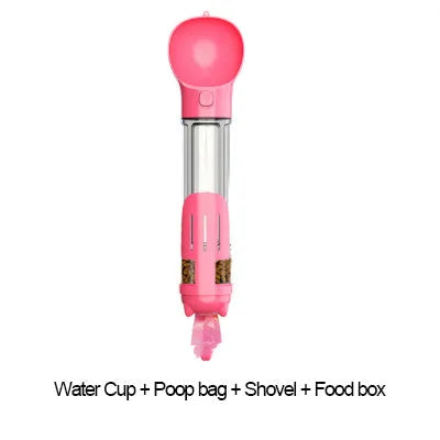 Portable 3-in-1 dog water bottle with leak-proof design, poop bag dispenser, and treat holder in aquamarine colour
