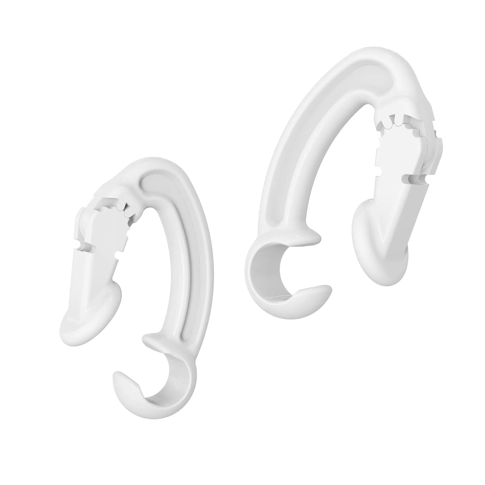 White anti-loss earphone clip attached to AirPods charging case with keyring