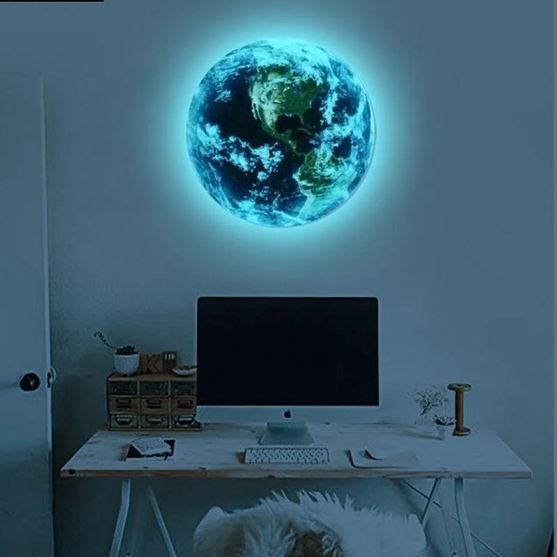 Glow in the dark 3D Earth wall sticker showing planet detail, available in 10cm 20cm 30cm sizes
