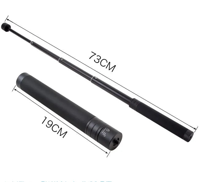 Black retractable extended selfie stick with smartphone clamp and adjustable tripod base