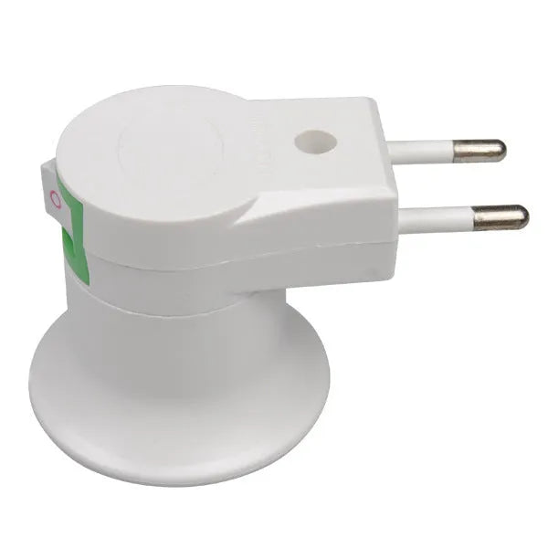 White Bakelite E27 wall plug-in lamp holder with a switch, showing UK three-pin plug.