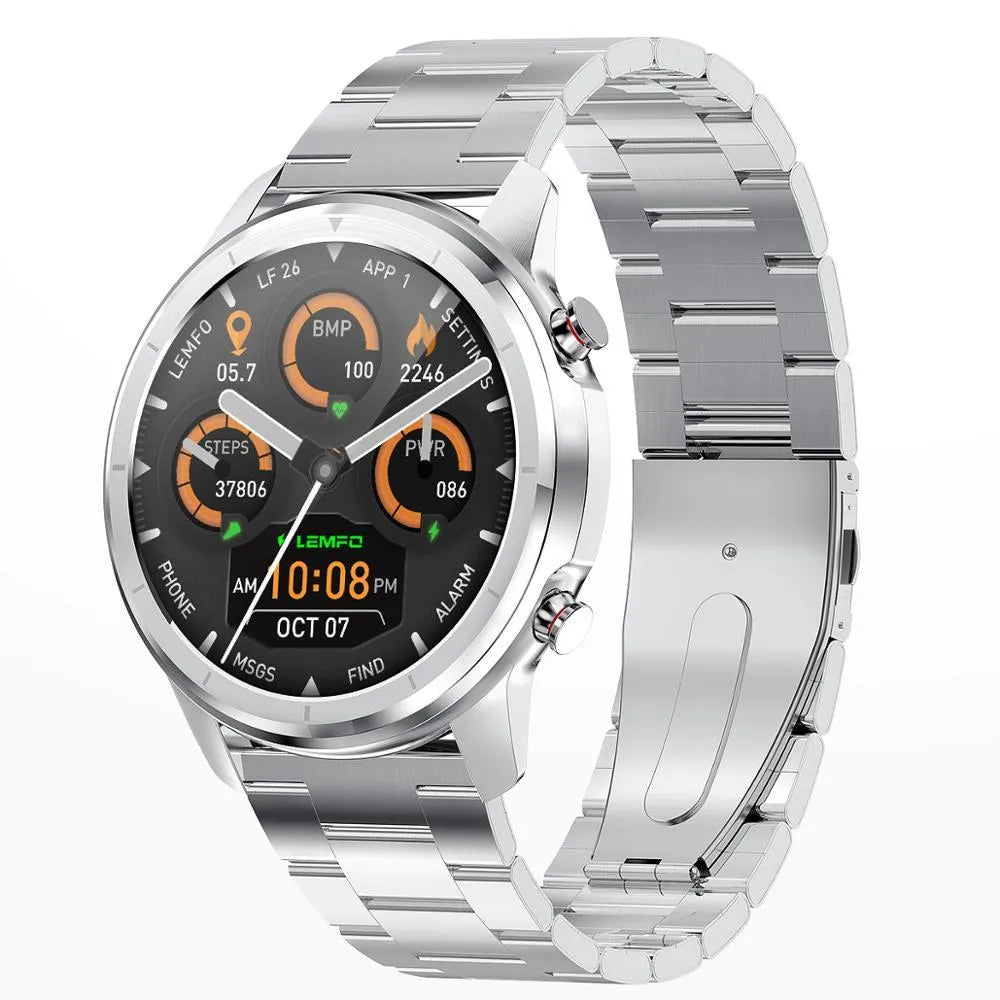 LEMFO LF26 smart bracelet with 1.3-inch screen shown in one of five colour options: Black, Brown, or Silver.
