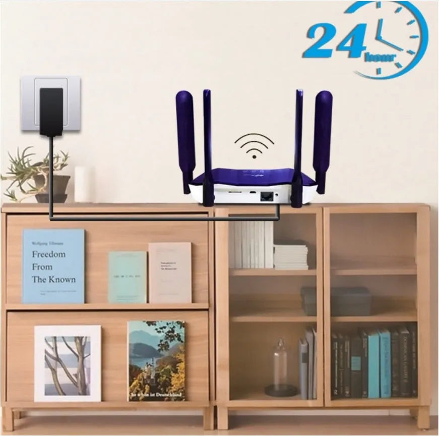 Blue 4G and wired dual-mode router with four adjustable external antennas