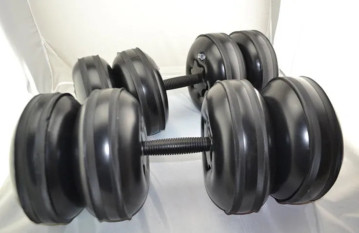Blue adjustable water-filled dumbbell for home fitness training with 20-25 kg weight range