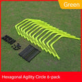Six foldable hexagonal agility training rings in bright colours for football and basketball drills