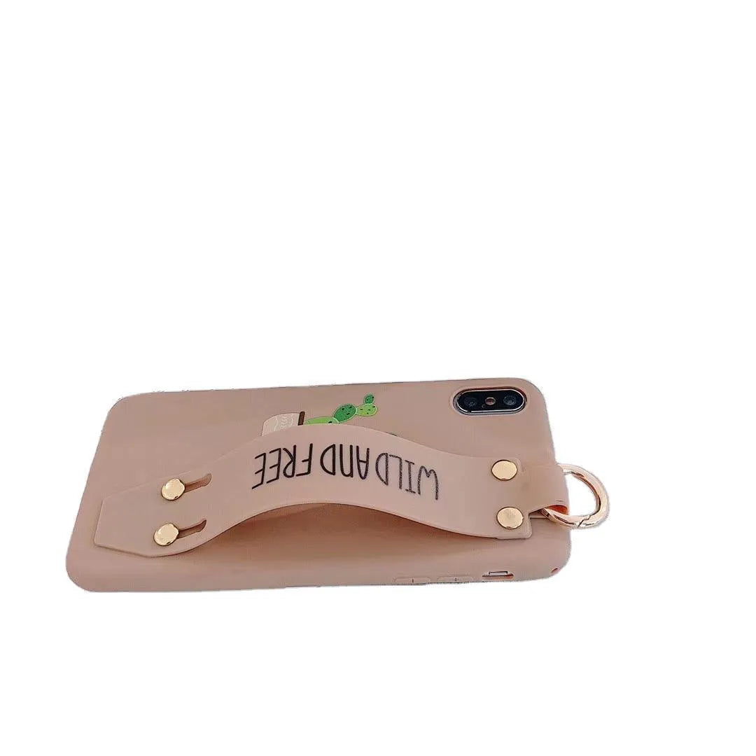 Green graffiti design phone case with a detachable silicone wristband, shown fitted on an iPhone.