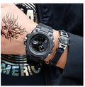 Men's sports watch with double display dual time large round dial 50mm resin strap rubber case