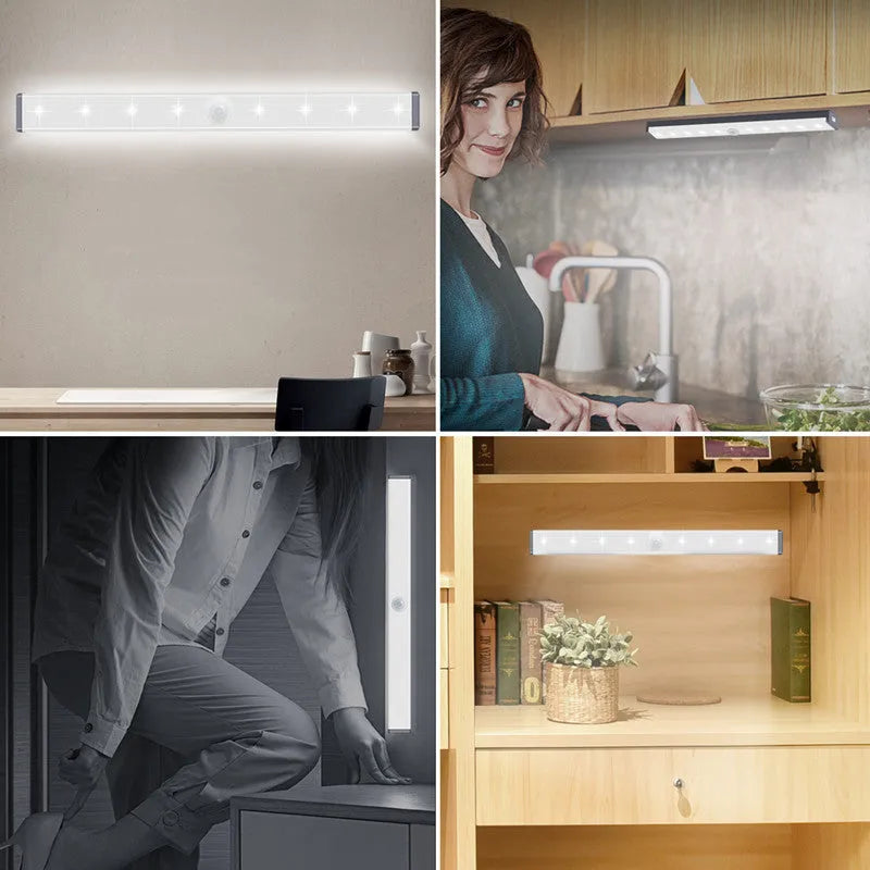 Silver aluminium LED closet light with magnetic back and human body motion sensor