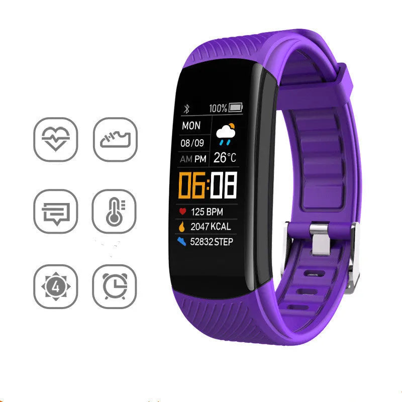 Adult sports silicone pedometer bracelet with 0.96-inch touch screen in multiple colour options