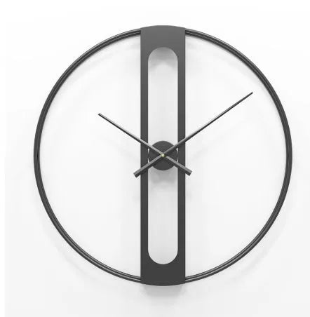 Round metal wall clock in black or gold, 50 cm diameter, on a white wall.
