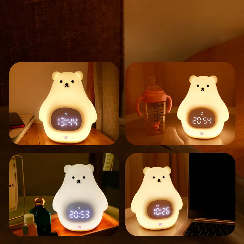 Big White Bear cartoon silicone night light with timer and alarm functions