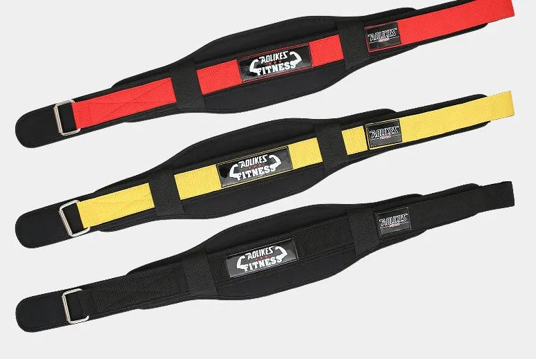 Nylon fitness weightlifting waistband for adults in black, red, and yellow colours