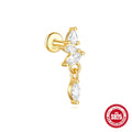 S925 sterling silver geometric moon and star earrings with diamond accents in gold tone finish