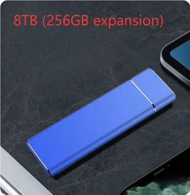 Portable metal external hard disk in Sapphire Blue with USB cable for computer and phone storage expansion