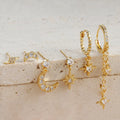 XINGX gold electroplated chain tassel earrings set with six pieces showing zircon stud details on copper earrings