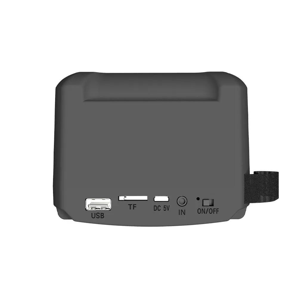 Portable Bluetooth speaker with mini card design showing compact dimensions and USB charging port