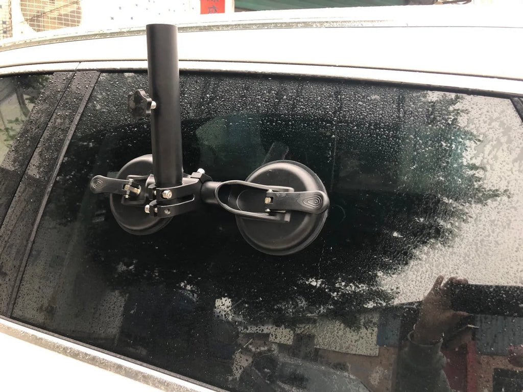 Black off-road car sucker base with rubber suction cup for windscreen flagpole mounting
