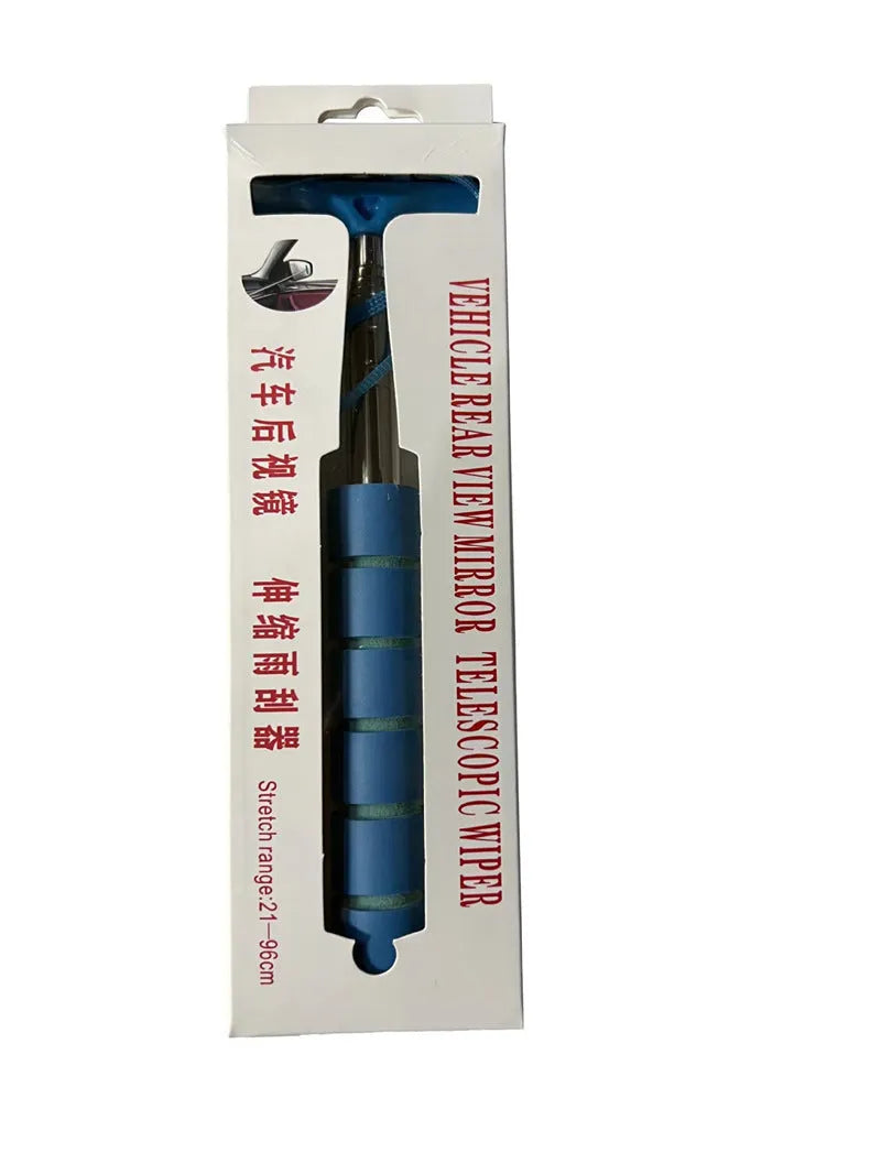 Retractable stainless steel car rearview mirror wiper in black, blue, green, orange, or pink colour options.