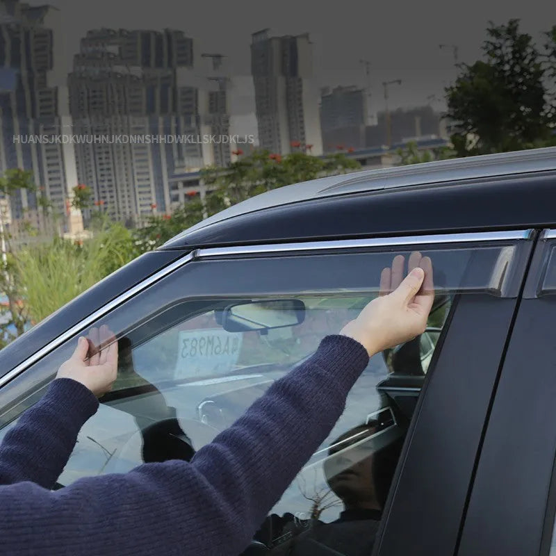 23 New Outlander black warrior style window deflectors 6-piece set installed on vehicle