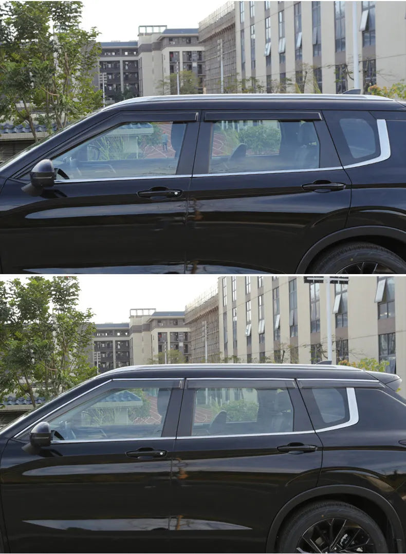 23 New Outlander black warrior style window deflectors 6-piece set installed on vehicle