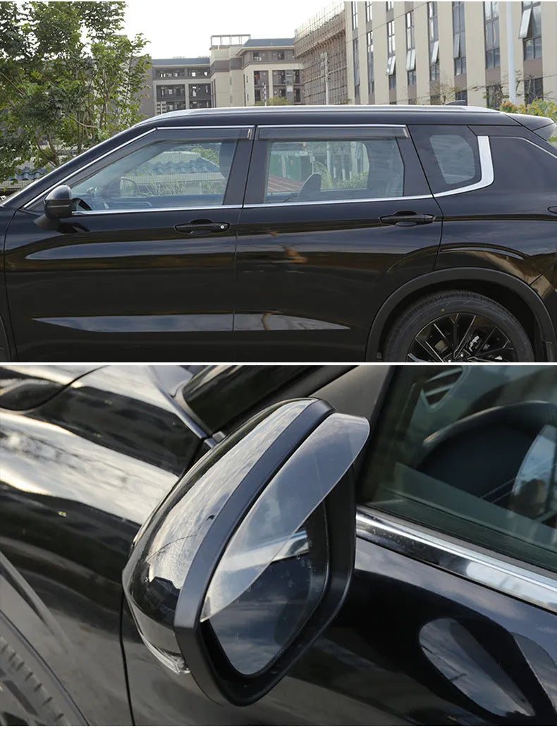 23 New Outlander black warrior style window deflectors 6-piece set installed on vehicle