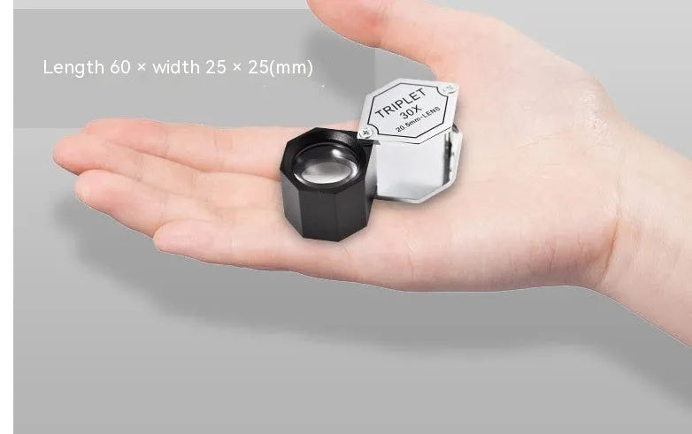 Handheld metal jeweller's magnifying glass with optical glass lens for stamp and coin inspection
