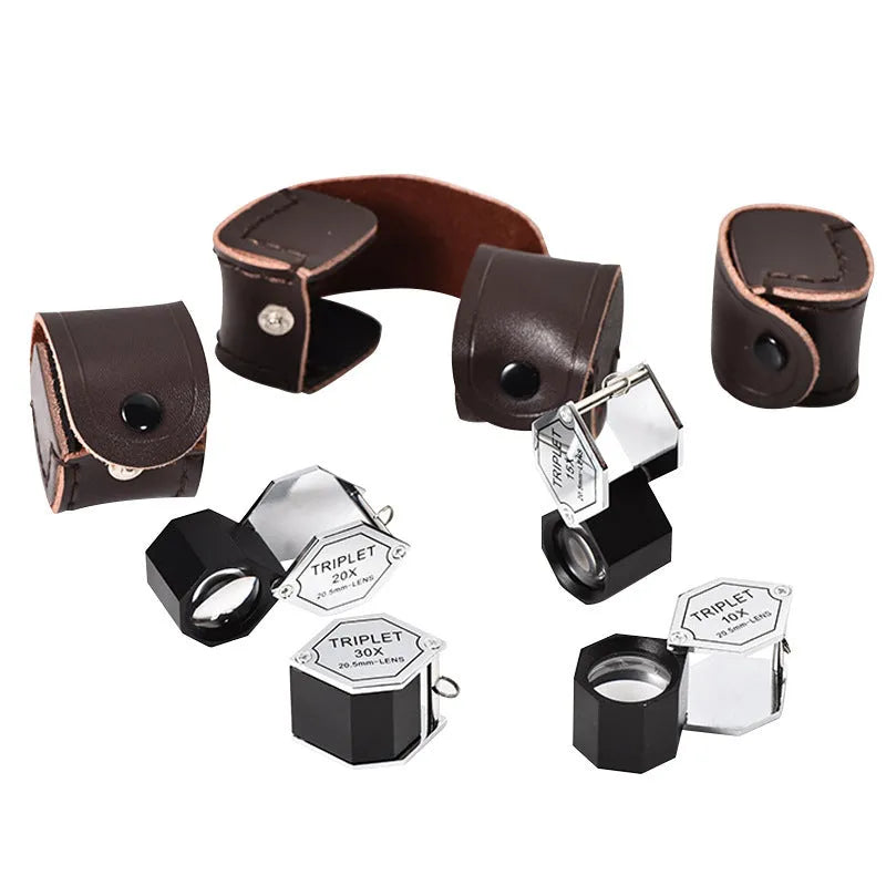 Handheld metal jeweller's magnifying glass with optical glass lens for stamp and coin inspection