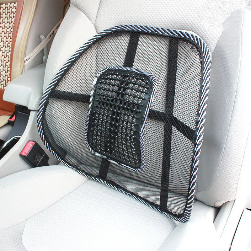 Black leather nail pattern car lumbar support pillow with steel wire frame